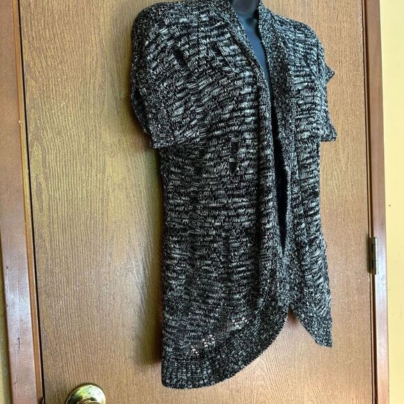 Knit Minded Short Sleeve Cardigan Black, White, Gray| Size XL - Picture 2 of 12